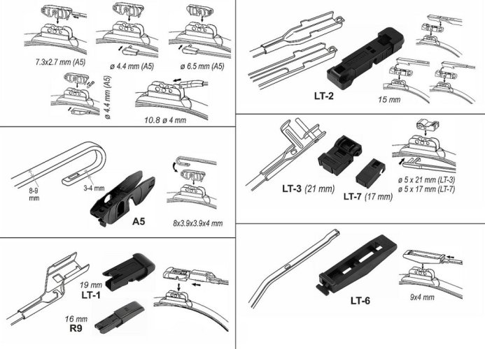 Stěrač FLAT MULTI  610mm s adaptéry