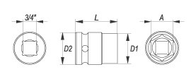 Nástavec 3/4" rázový šestihranný 26 mm CrMo