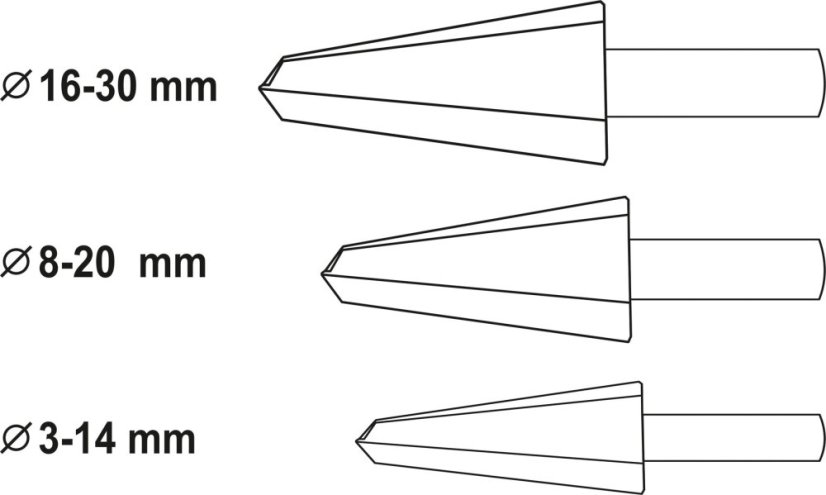 Sada stupňovitých kuželových vrtáků do plechu 3-30mm