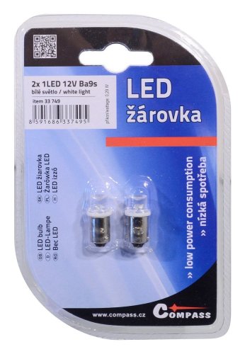 Žárovka 1LED 12V  Ba9s  bílá  2ks