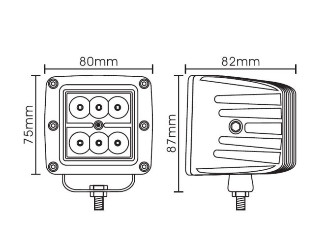 LED světlo hranaté, 6x3W, 82x75x72mm, ECE R10