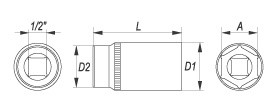 Nástavec 1/2" 16 mm šetihranný hluboký