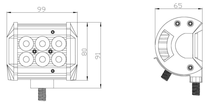 LED světlo obdélníkové, 6x3W, 99x80x65mm