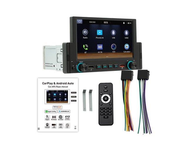 1DIN autorádio s 6,2" LCD/3x USB/Blutooth/CarPlay/AndroidAuto/Mirrorlink