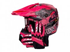 Výhodný set v růžové - Cross helma + rukavice + brýle