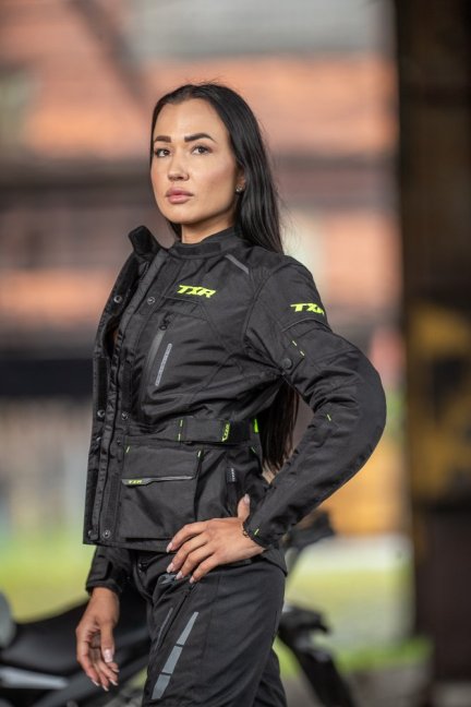 Dámská bunda na motorku TXR Visper černo-fluo žlutá - Velikost: L