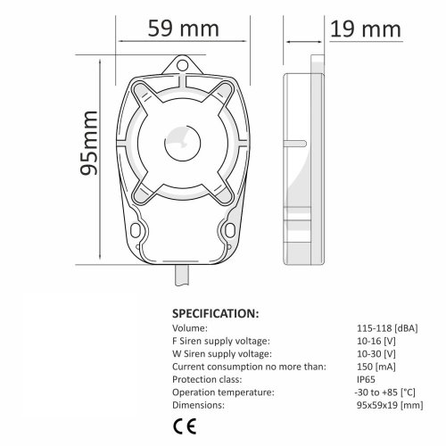 Miniaturní piezo siréna TYTAN 12V