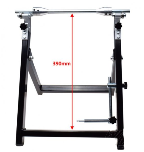Stojanová vyvažovačka kol na motocykly - centrovací stolice černá/stříbrná s ramínkem a sondou