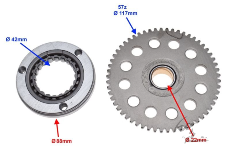 Volnoběžka a převod startéru pro motorku Suzuki GN125 a GS200