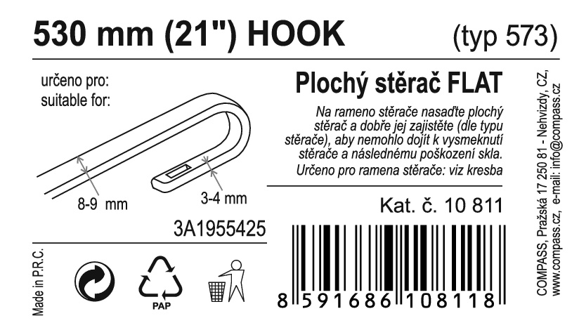 Stěrač FLAT BULK (HOOK) 21"/530mm