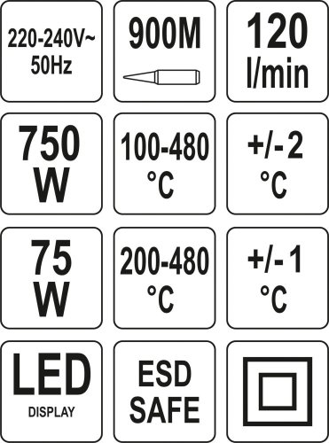 Pájecí stanice 2v1 s LED displejem 750W/75W