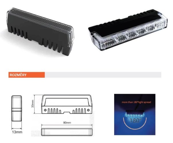 PROFI SLIM výstražné LED světlo vnější, do mřížky, červeno-modré, 12-24V, ECE R10