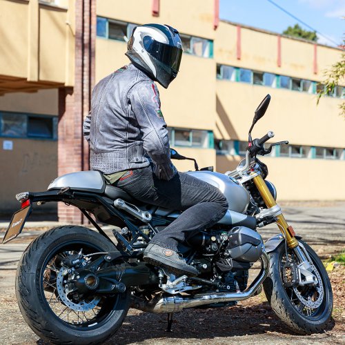 Pánská kožená moto bunda W-TEC Sheawen Waxed Grey