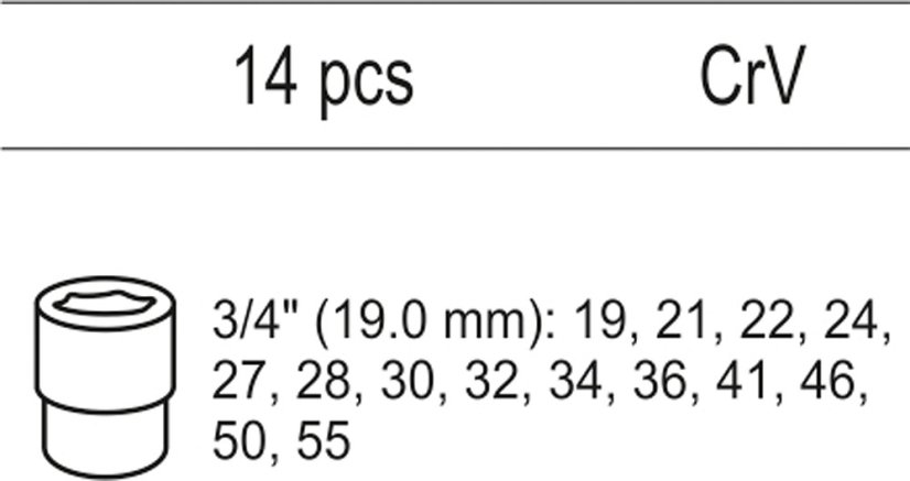 Vložka do zásuvky - sada nástrčných klíčů 3/4", 19-55mm, 14ks