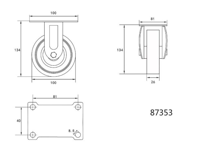 Kolečko pevné, gumové  45kg 100/26/134mm