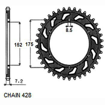 Ocelová rozeta pro sekundární řetězy typu 428, SUNSTAR (53 zubů) vhodné pro Yamaha