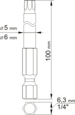 Sada bitů 1/4" 2 ks TORX L=100 mm T20, T30