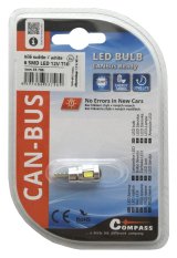 Žárovka 6 SMD LED 12V T10 s rezistorem CAN-BUS ready bílá