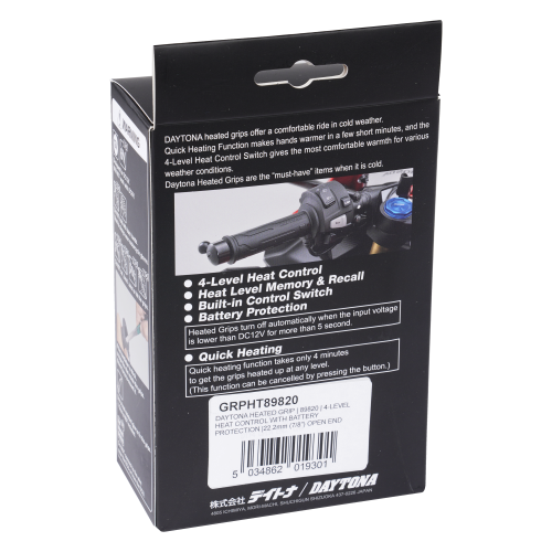 Daytona vyhřívané inteligentní rukojeti/ gripy na motorku (7/8) 22.2mm s 4 stupňovou regulací teploty &  ochranou baterie