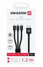 Kabel textile 3v1 2x USB-C, 1x Lightning, 1,2 m, SWISSTEN černý, 48154 Kabel textile 3v1 2x USB-C, 1x Lightning, 1,2 m, SWISSTEN černý, 48154