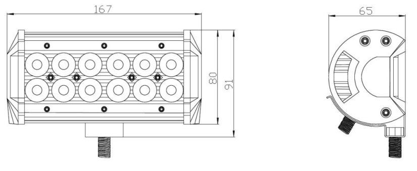 LED světlo obdélníkové, 12x3W, 167x80x65mm