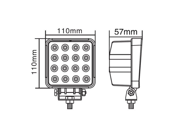 LED světlo hranaté, 16x3W, 107x107x60mm, ECE R10/R23