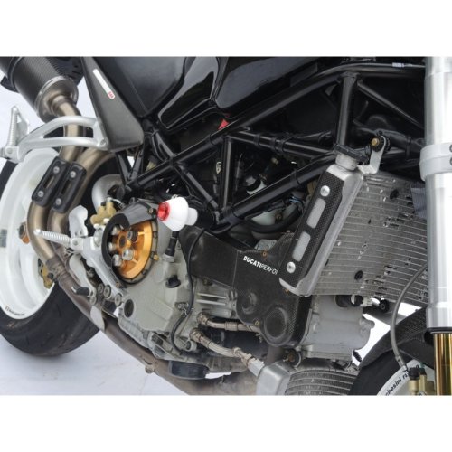Padací protektory PHV Ducati Monster 600 / 625 / 695 / 750 / 800 / 900 / 900S / S2R / S1000 - Barva krytek: Červený eloxovaný hliník, Typ protektoru: PHV1K-půlkulatý černý protektor