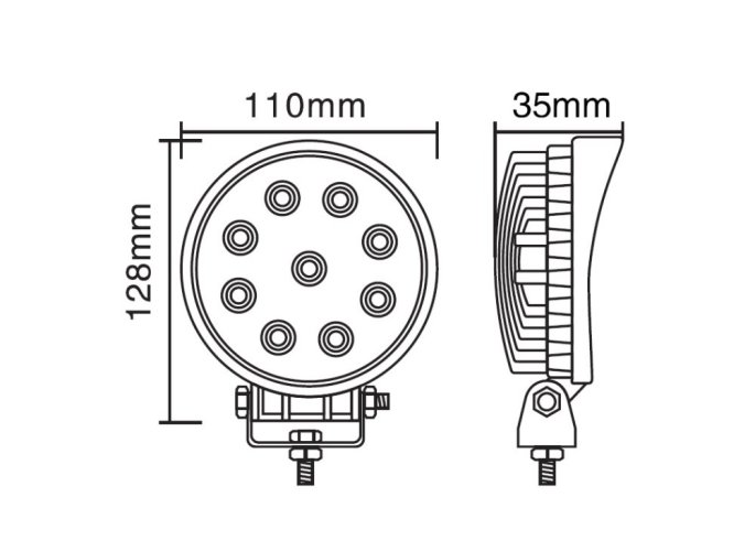 LED světlo kulaté, 9x3W, ECE R10