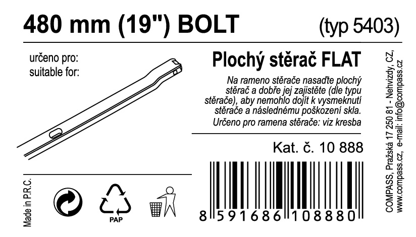 Stěrač FLAT BULK (BOLT) 19"/480mm