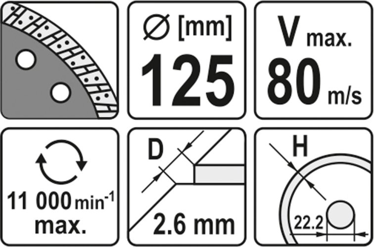 Kotouč řezný diamantový 125 x 22,2 x 2,6 mm turbo