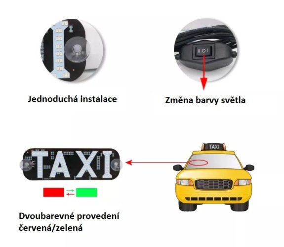 LED banner s nápisem TAXI, zelený/červený