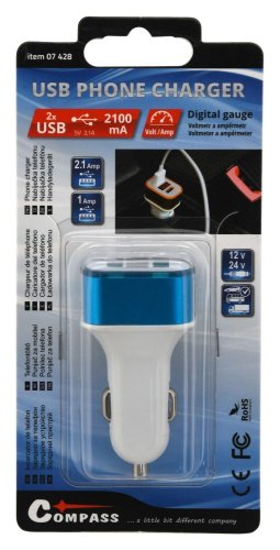 Zástrčka KOMBI - USB, voltmetr, ampérmetr (1,0+2,1A)