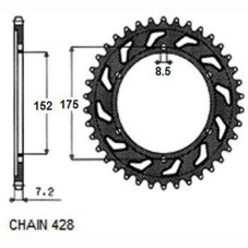 Ocelová rozeta pro sekundární řetězy typu 428, SUNSTAR (53 zubů) vhodné pro Yamaha