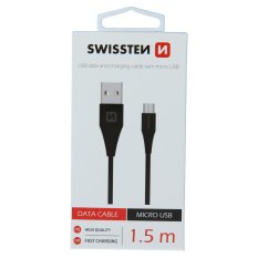 Kabel Micro USB + USB, 1,5 m, SWISSTEN, černý (6,5mm), 46013 Kabel Micro USB + USB, 1,5 m, SWISSTEN, černý (6,5mm), 46013