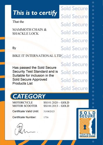 Mammoth security bezpečnostní řetěz Sold Secure Gold Approved s visacím zámkem