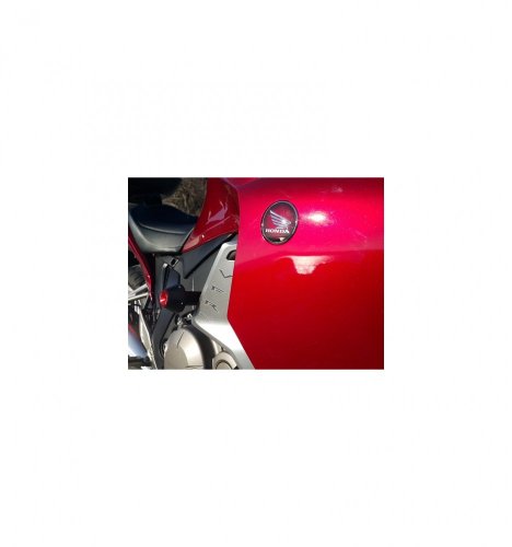 Padací protektory PHV Honda VFR 1200F / DCT - Barva krytek: Červený eloxovaný hliník, Typ protektoru: PHV1K-půlkulatý černý protektor