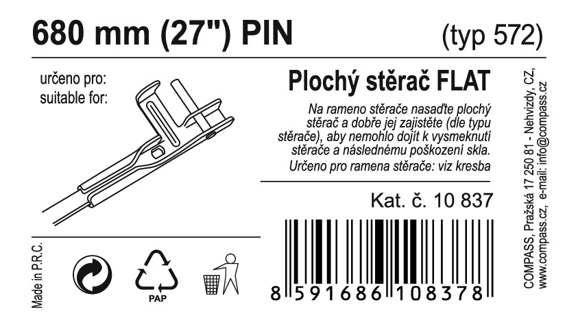 Stěrač FLAT BULK (PIN) 27"/680mm