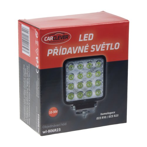 LED světlo hranaté, 16x3W, 107x107x60mm, ECE R10/R23