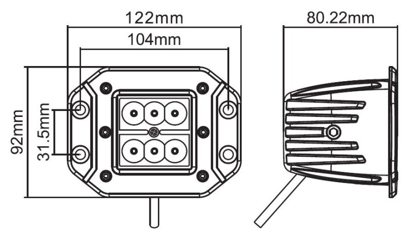 LED světlo hranaté, 6x3W, 122x91x68mm, ECE R10