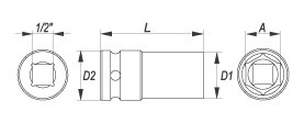 Nástavec 1/2" rázový šestihranný hluboký 12 mm CrMo