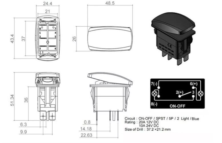 Rocker2 spínač ŠIPKY 12/24V