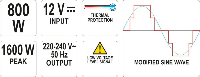 Měnič napětí 12/230V 800W