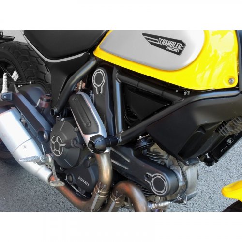 Padací protektory PHV Ducati Scrambler 800/Café Racer/Classic/Desert Sled/Full Throttle/Icon/Urban Enduro - Barva krytek: Červený eloxovaný hliník, Typ protektoru: PHV1K-půlkulatý černý protektor