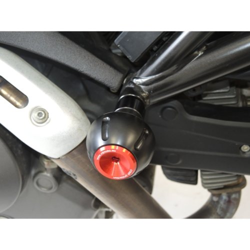 Padací protektory PHV Ducati Monster 696 / 796 / 1100 / 1100EVO / 1100S - Barva krytek: Červený eloxovaný hliník, Typ protektoru: PHV1K-půlkulatý černý protektor