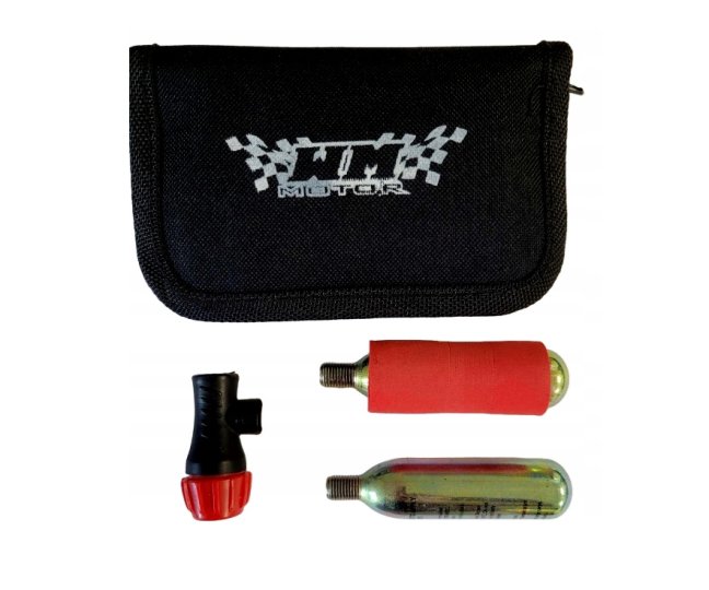 Sada na huštění pneumatik, 2 x 16g CO2 bombičky s ventilkem v pouzdře