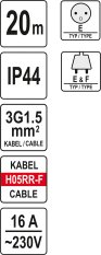 Prodlužovák bubnový 4zásuvky IP44 16A  20 m