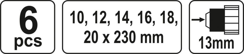 Sada hadovitých vrtáků do dřeva 10,12,14,16,18,20 délka 230mm