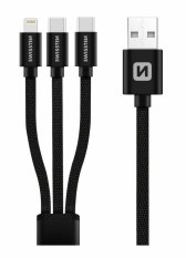 Kabel textile 3v1 2x USB-C, 1x Lightning, 1,2 m, SWISSTEN černý, 48154_b Kabel textile 3v1 2x USB-C, 1x Lightning, 1,2 m, SWISSTEN černý, 48154_b