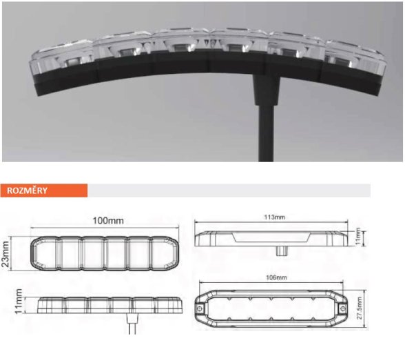 PROFI silikonové ohebné výstražné LED světlo vnější, oranžové, 12-24V, ECE R65