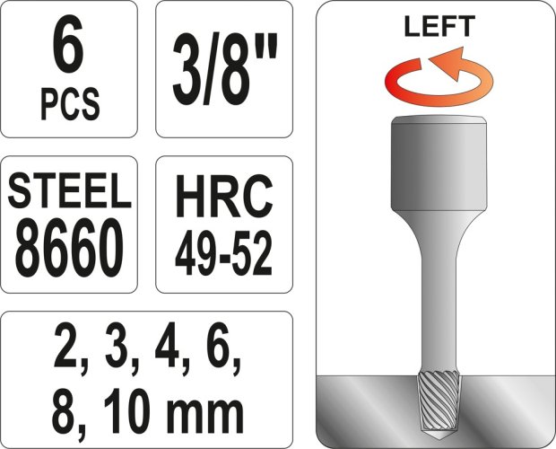 Souprava na demontáž závrtných šroubů 6 ks 3/8